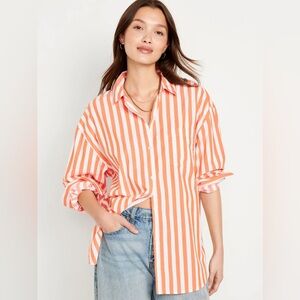 Old Navy L Oversized Button-Down Boyfriend Shirt - Orange Stripe